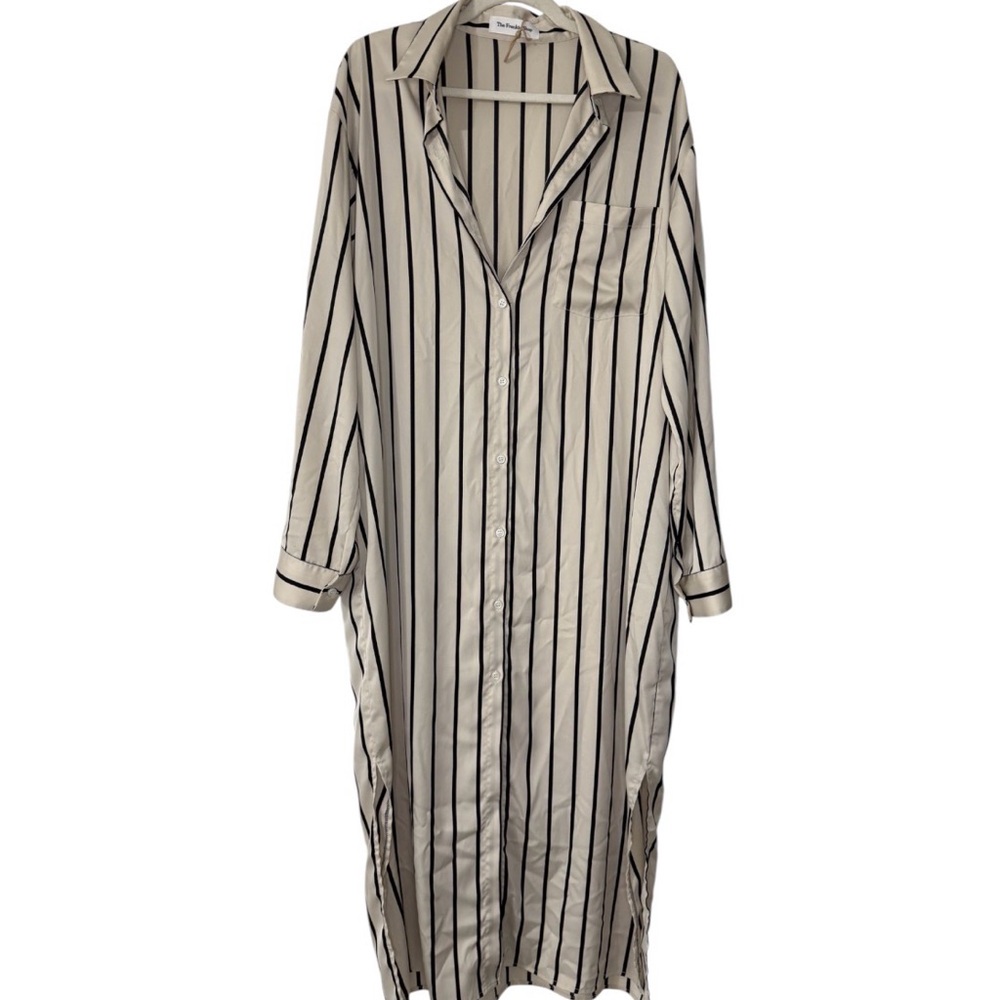The Frankie Shop Cream and Black Striped Maxi Shirt Dress
